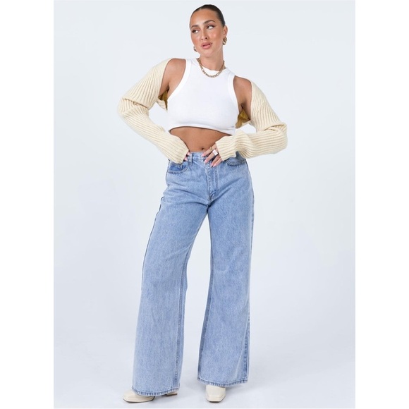 Oh Polly Aytan Cropped Bolero Long Sleeve Sweater in Beige Size Small Medium S/M - Picture 3 of 12